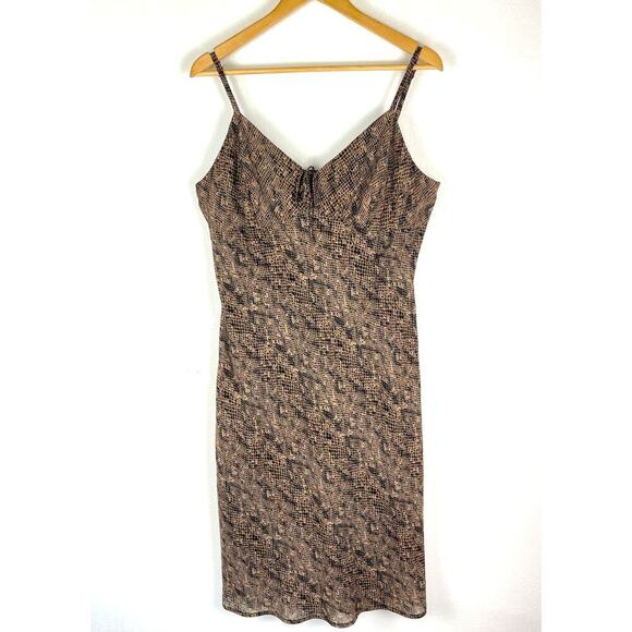 Y2K Vintage NY& Company Snake Print Brown Babydoll Slip Sleeveless Dress Size 14 - Picture 3 of 11